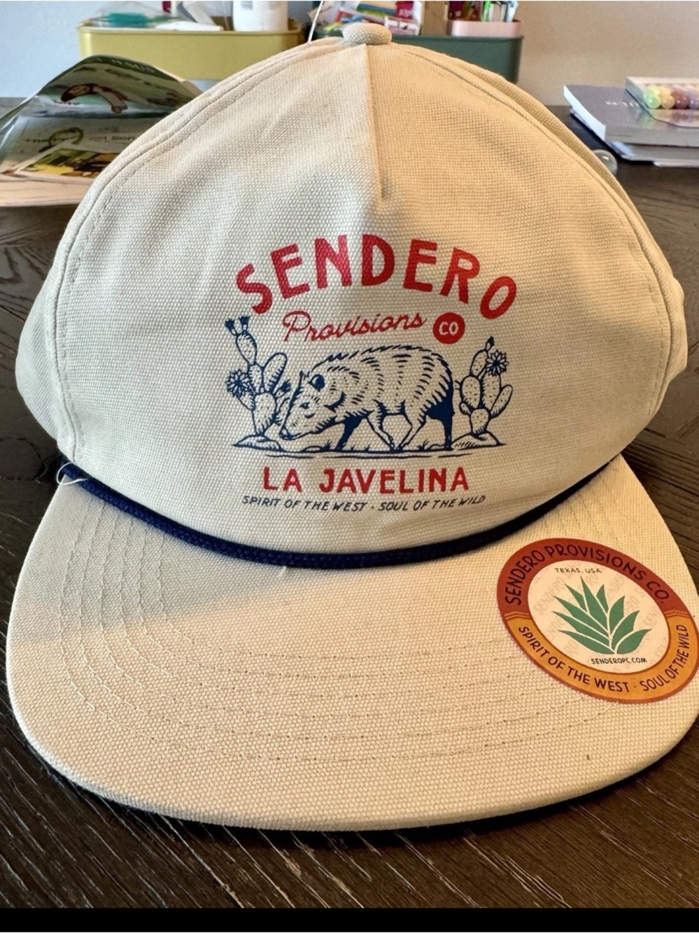 Sendero Provisions La Javelina Light Gray Flat Billed Rope SnapBack Hat. NWT
